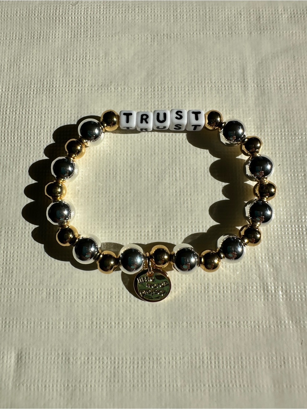 Little Words Project TRUST Beaded Stretch Bracelet in Gold and Silver Size XS